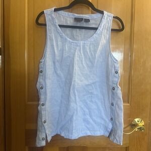 Women's‎ Rachel Roy 100% Linen Sleeveless Shirt - Large - Lt. Blue - Bangladesh
